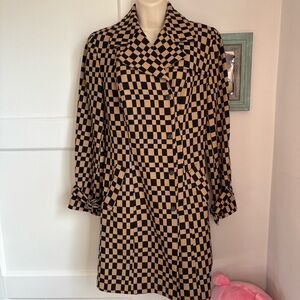 Bebe Checkered Long Jacket Trench Coat Black Tan y2k 2000s retro funky outerwear